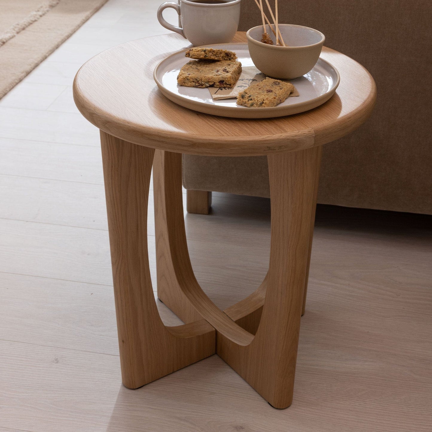 Enya - Round Side Table In Natural Oak Finish