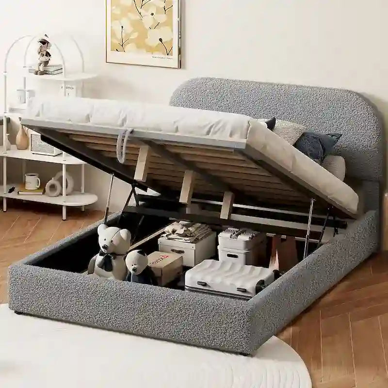 Teddy Fleece Upholstered Platform Bed with Hydraulic Storage System