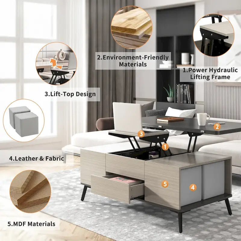 5 Pieces Lift Top Coffee Table