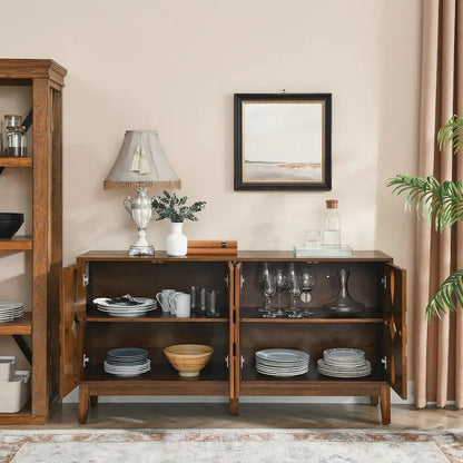 Mid Century Modern Sideboard Buffet Cabinet with Storage, Storage Cabinet with 4 Doors & Adjustable Shelves