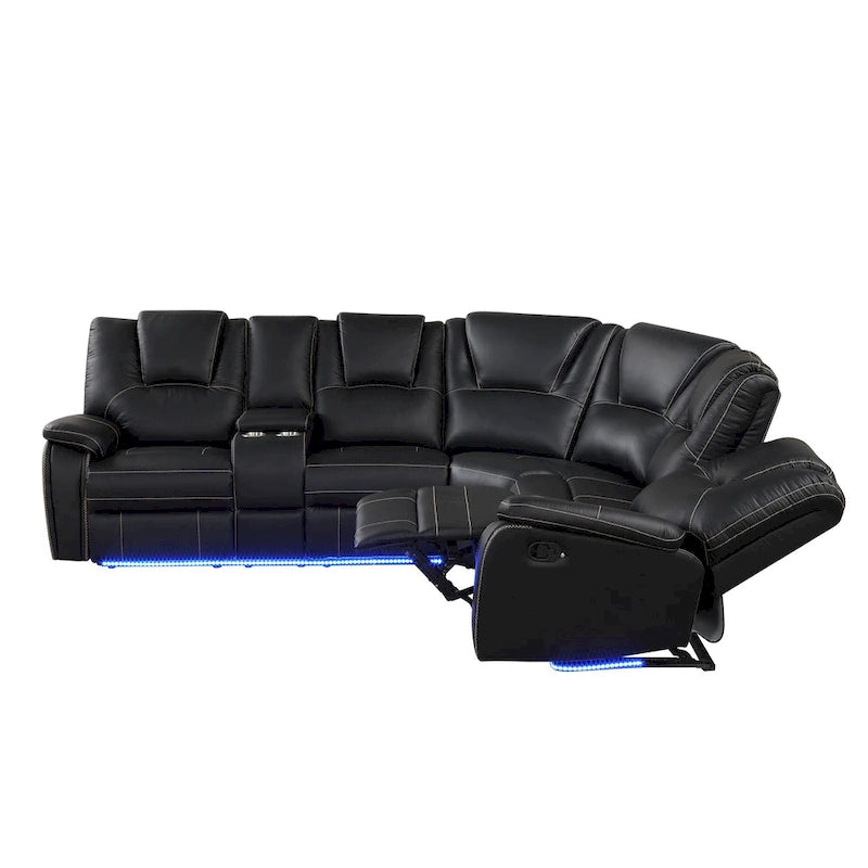 Modern Faux Leather Manual Reclining with Center Console with LED Light Strip,Living Room Furniture Set,PU Symmetrical Couch