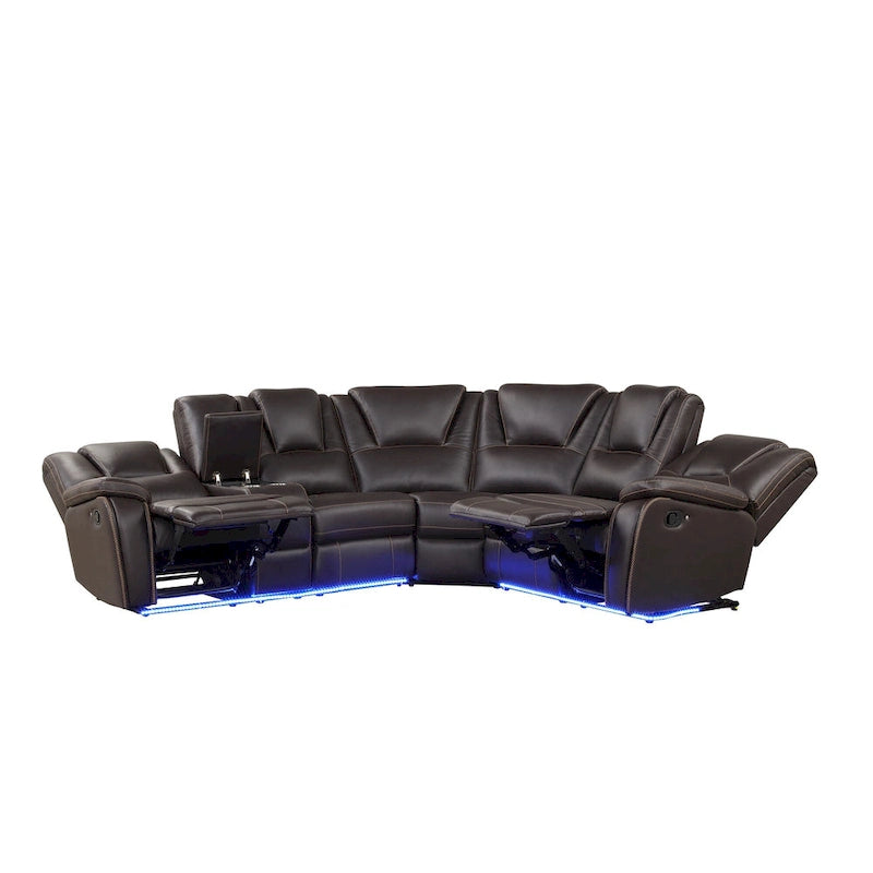 Modern Faux Leather Manual Reclining with Center Console with LED Light Strip,Living Room Furniture Set,PU Symmetrical Couch