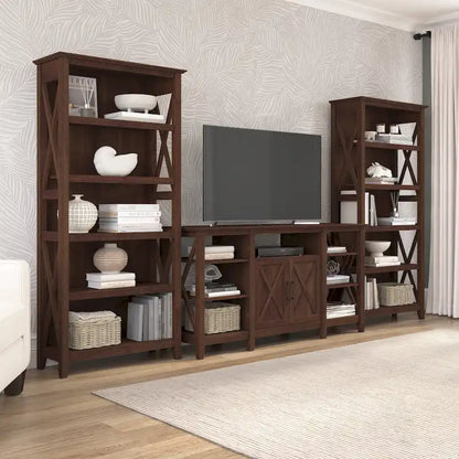 Tall Farmhouse TV Stand with 2 Bookcases by Bush Furniture