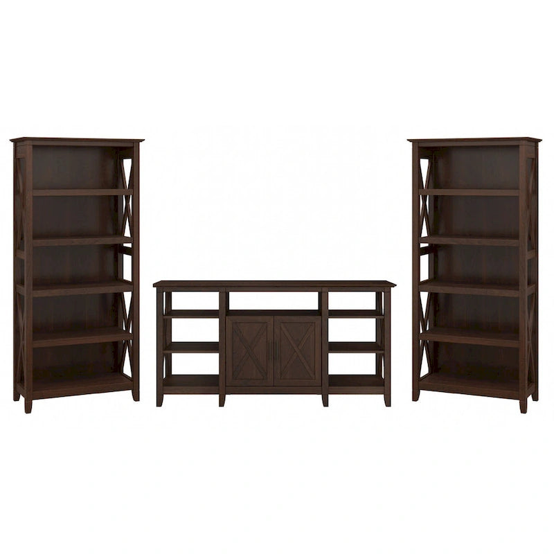 Tall Farmhouse TV Stand with 2 Bookcases by Bush Furniture