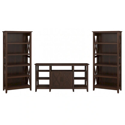Tall Farmhouse TV Stand with 2 Bookcases by Bush Furniture