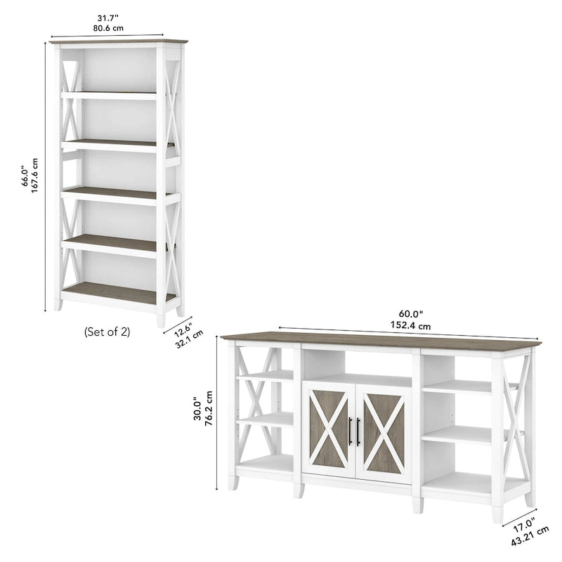 Tall Farmhouse TV Stand with 2 Bookcases by Bush Furniture