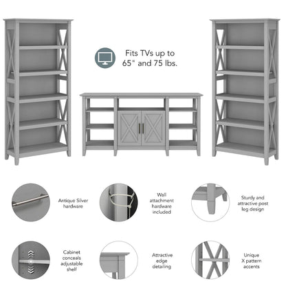 Tall Farmhouse TV Stand with 2 Bookcases by Bush Furniture