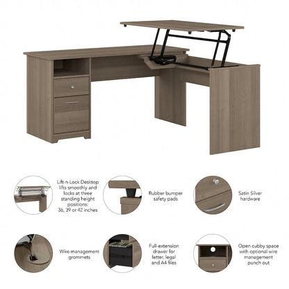 60W 3-position L-shaped Sit to Stand Desk by Bush Furniture