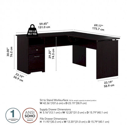 60W 3-position L-shaped Sit to Stand Desk by Bush Furniture