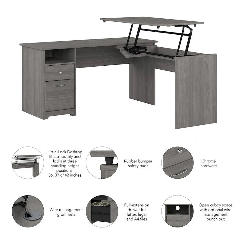60W 3-position L-shaped Sit to Stand Desk by Bush Furniture