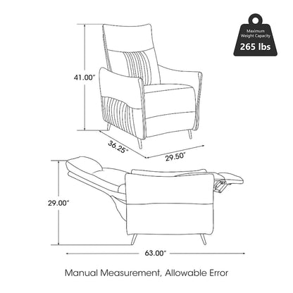 Glitzhome 41H Fabric Push Back Recliner With Ergonomic Segmented Back