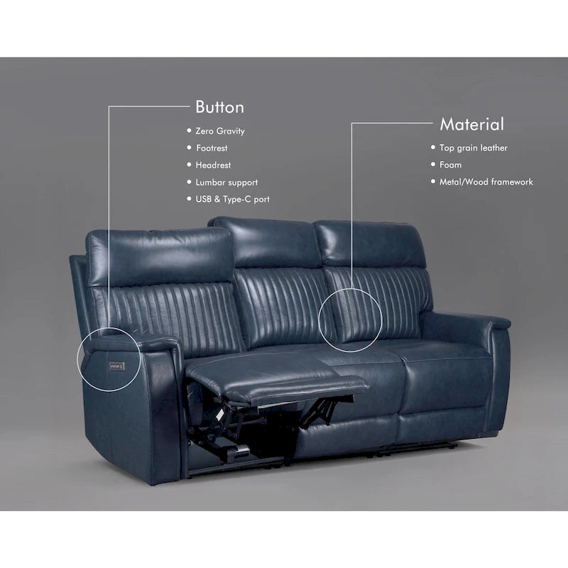 83.5 Leather Zero Gravity Power Reclining Sofa with Power Headrest and Power Lumbar,USB&USB-C Port