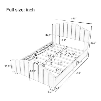 Roomfitters Full/Queen Size Platform Bed, Velvet Upholstered Frame, Tufted Headboard and Footboard, No Box Spring, Beige