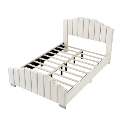 Full Velvet Upholstered Bed with Channel Tufted Headboard