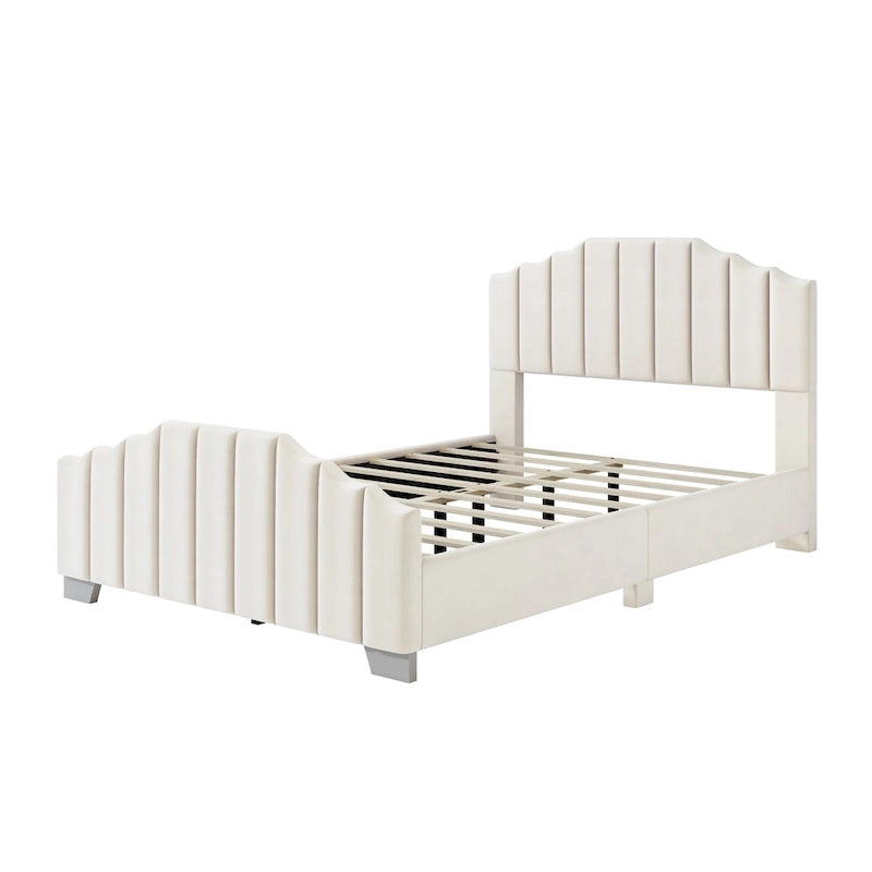 Full Velvet Upholstered Bed with Channel Tufted Headboard