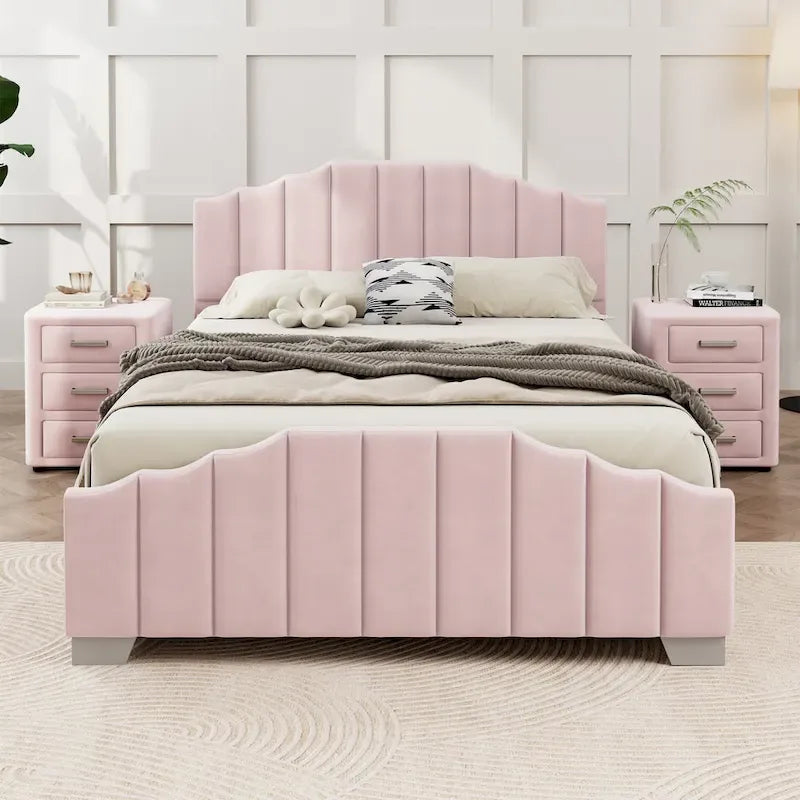 Full Velvet Upholstered Bed with Channel Tufted Headboard