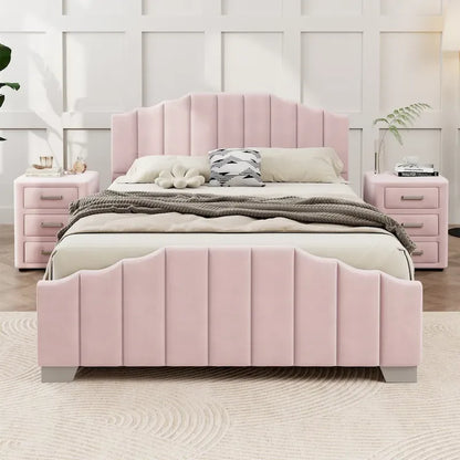 Full Velvet Upholstered Bed with Channel Tufted Headboard