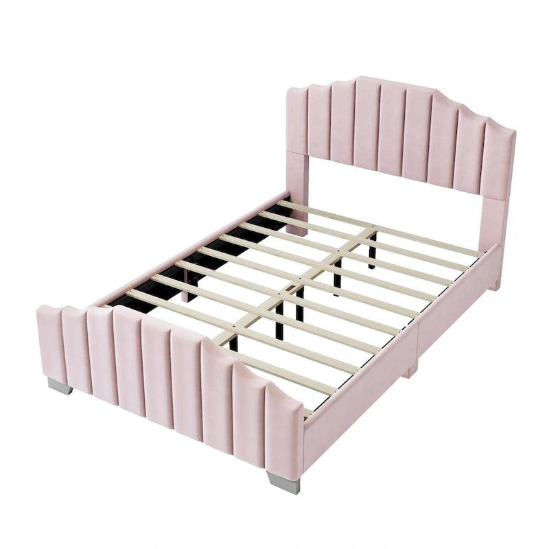 Full Velvet Upholstered Bed with Channel Tufted Headboard