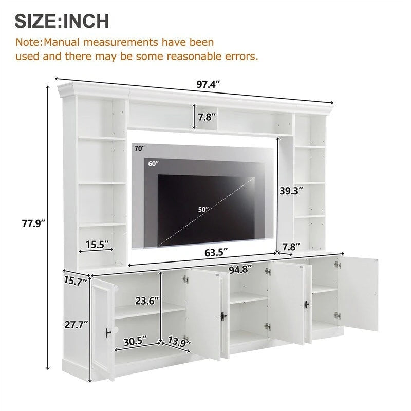 4-Piece Wall Unit Entertainment Center Set with Bookshelf , Versatile TV Stand with Adjustable Shelf, Media Console with Bridge