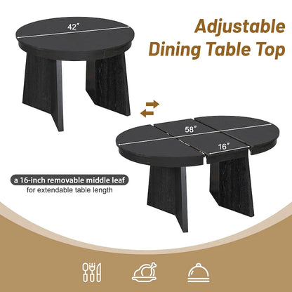 5-Piece Round Dining Table Set for 4, Retro Extendable dining table set with 4 Upholstered Chairs, Kitchen Table and Chairs Set