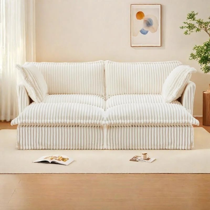 83.4 Corduroy 2-Seater Sofa Set with 2 Ottomans & Sleeper Function and Removable Slipcovers