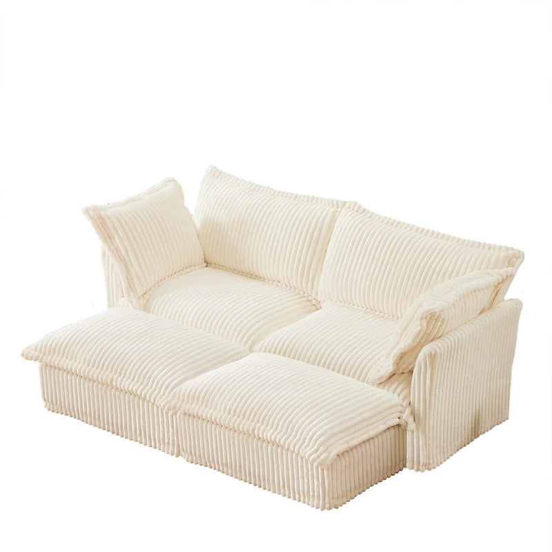 83.4 Corduroy 2-Seater Sofa Set with 2 Ottomans & Sleeper Function and Removable Slipcovers