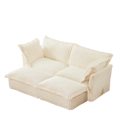 83.4 Corduroy 2-Seater Sofa Set with 2 Ottomans & Sleeper Function and Removable Slipcovers