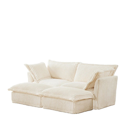 83.4 Corduroy 2-Seater Sofa Set with 2 Ottomans & Sleeper Function and Removable Slipcovers