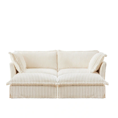 83.4 Corduroy 2-Seater Sofa Set with 2 Ottomans & Sleeper Function and Removable Slipcovers