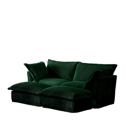 83.4 Corduroy 2-Seater Sofa Set with 2 Ottomans & Sleeper Function and Removable Slipcovers