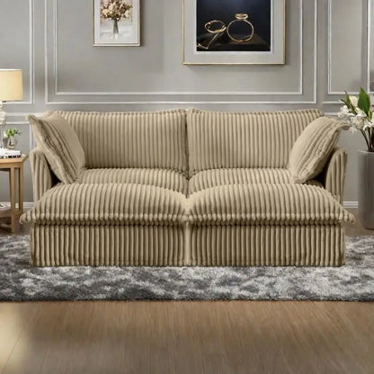 83.4 Corduroy 2-Seater Sofa Set with 2 Ottomans & Sleeper Function and Removable Slipcovers