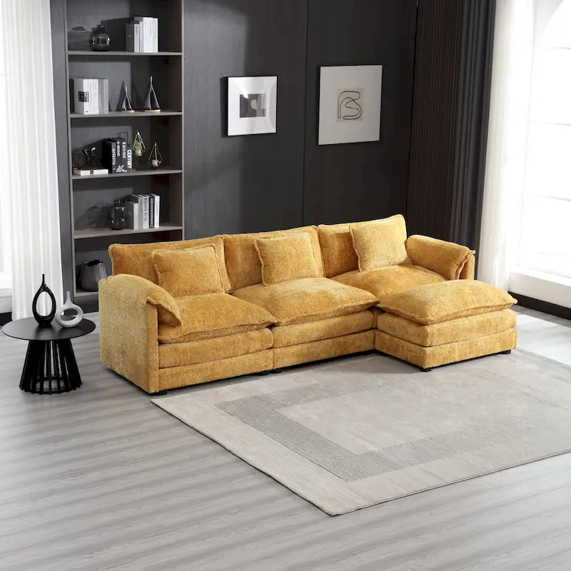 Modular L-Shaped Sectional Sofa, Chenille Fabric 3-Seater Sofa Couch with Chaise and Detachable Armrests for Living Room