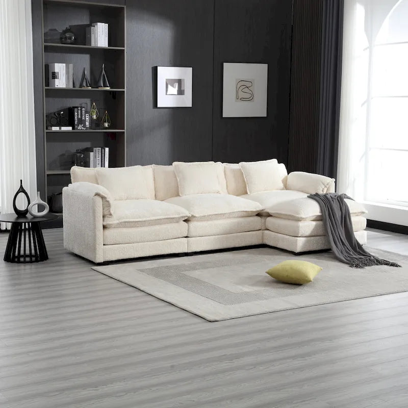 Modular L-Shaped Sectional Sofa, Chenille Fabric 3-Seater Sofa Couch with Chaise and Detachable Armrests for Living Room