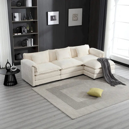 Modular L-Shaped Sectional Sofa, Chenille Fabric 3-Seater Sofa Couch with Chaise and Detachable Armrests for Living Room