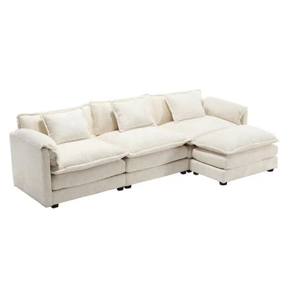 Modular L-Shaped Sectional Sofa, Chenille Fabric 3-Seater Sofa Couch with Chaise and Detachable Armrests for Living Room