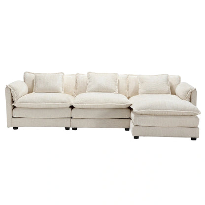 Modular L-Shaped Sectional Sofa, Chenille Fabric 3-Seater Sofa Couch with Chaise and Detachable Armrests for Living Room