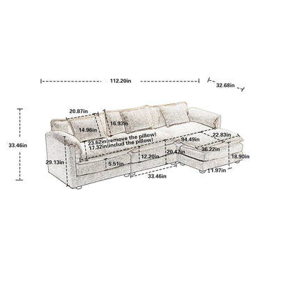 Modular L-Shaped Sectional Sofa, Chenille Fabric 3-Seater Sofa Couch with Chaise and Detachable Armrests for Living Room