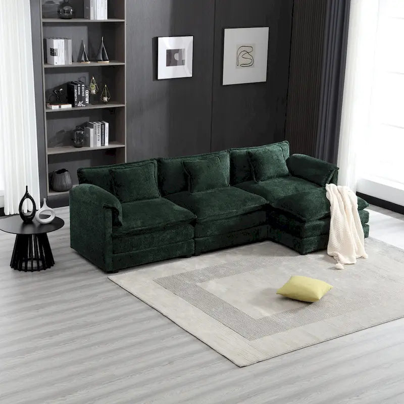 Modular L-Shaped Sectional Sofa, Chenille Fabric 3-Seater Sofa Couch with Chaise and Detachable Armrests for Living Room