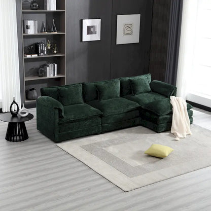 Modular L-Shaped Sectional Sofa, Chenille Fabric 3-Seater Sofa Couch with Chaise and Detachable Armrests for Living Room