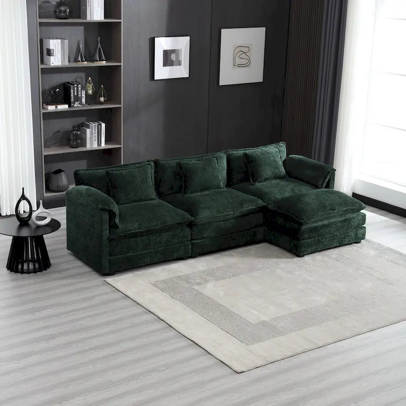 Modular L-Shaped Sectional Sofa, Chenille Fabric 3-Seater Sofa Couch with Chaise and Detachable Armrests for Living Room