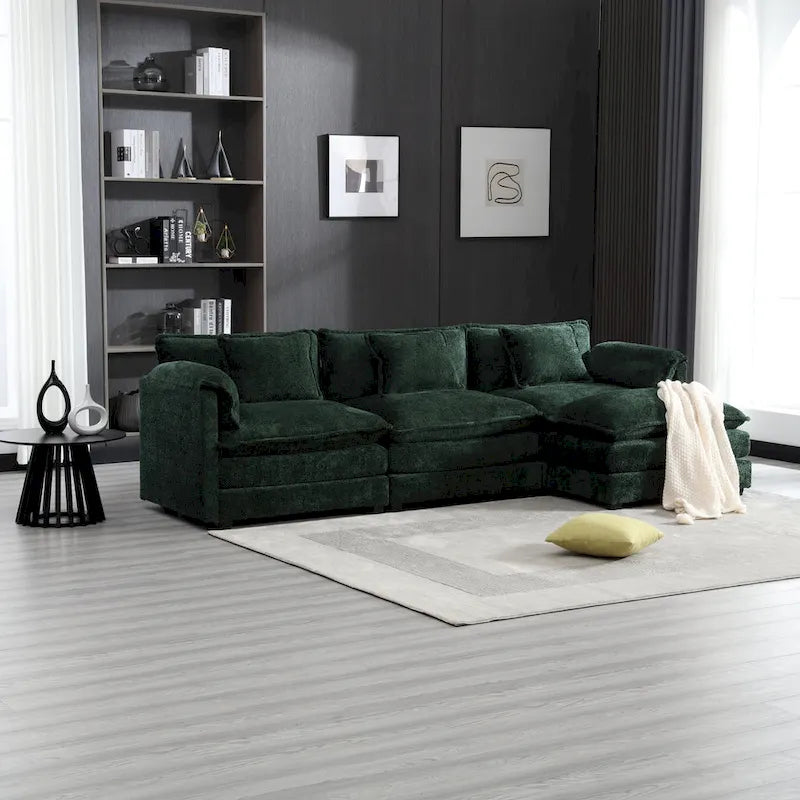 Modular L-Shaped Sectional Sofa, Chenille Fabric 3-Seater Sofa Couch with Chaise and Detachable Armrests for Living Room