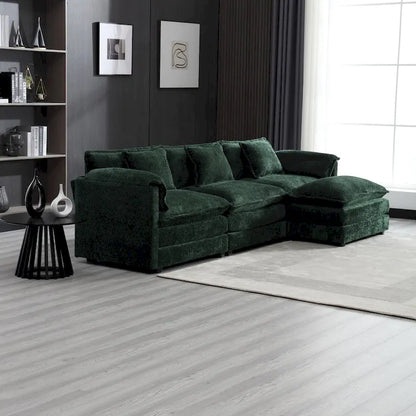 Modular L-Shaped Sectional Sofa, Chenille Fabric 3-Seater Sofa Couch with Chaise and Detachable Armrests for Living Room