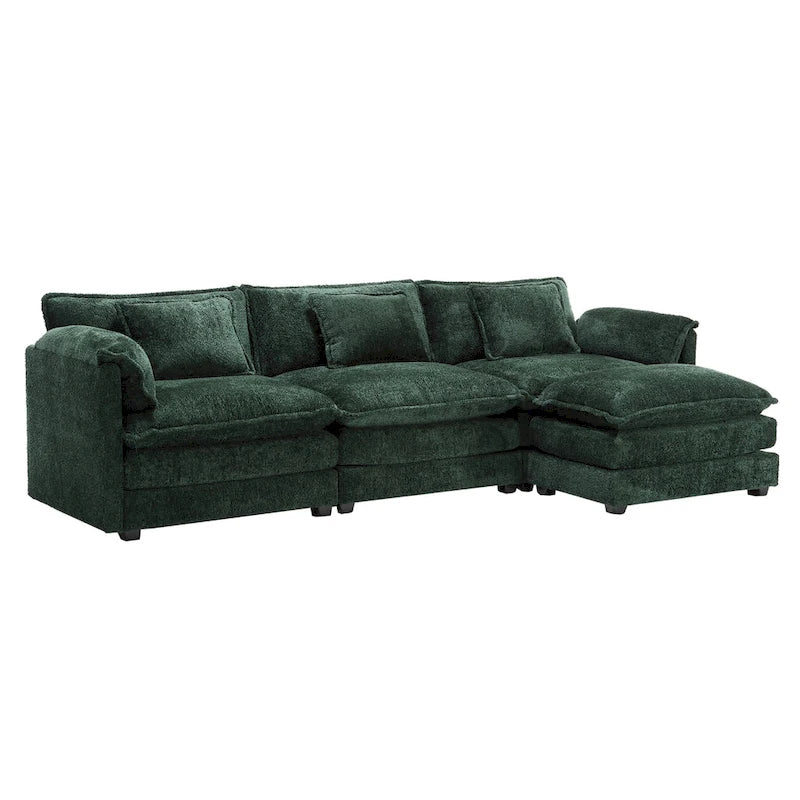 Modular L-Shaped Sectional Sofa, Chenille Fabric 3-Seater Sofa Couch with Chaise and Detachable Armrests for Living Room