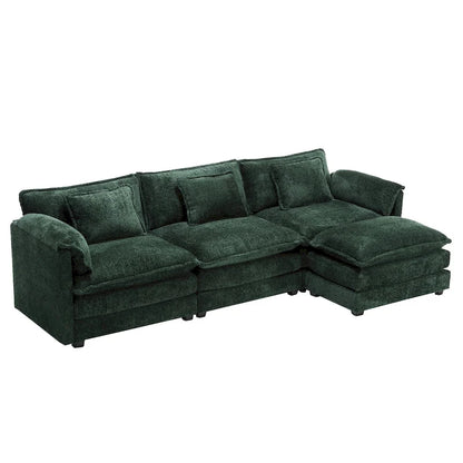 Modular L-Shaped Sectional Sofa, Chenille Fabric 3-Seater Sofa Couch with Chaise and Detachable Armrests for Living Room