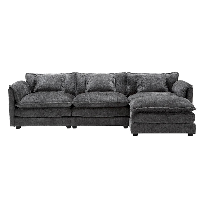 Modular L-Shaped Sectional Sofa, Chenille Fabric 3-Seater Sofa Couch with Chaise and Detachable Armrests for Living Room