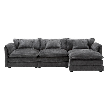 Modular L-Shaped Sectional Sofa, Chenille Fabric 3-Seater Sofa Couch with Chaise and Detachable Armrests for Living Room