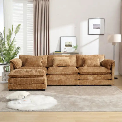 Modular L-Shaped Sectional Sofa, Chenille Fabric 3-Seater Sofa Couch with Chaise and Detachable Armrests for Living Room
