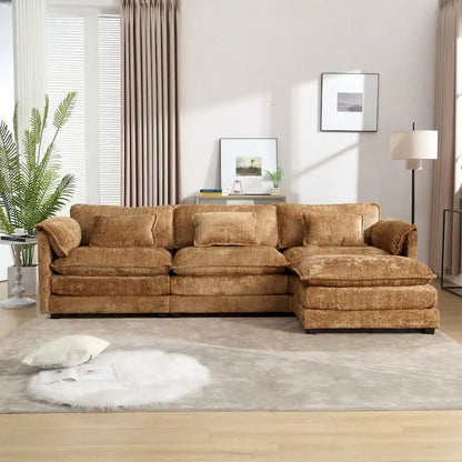 Modular L-Shaped Sectional Sofa, Chenille Fabric 3-Seater Sofa Couch with Chaise and Detachable Armrests for Living Room