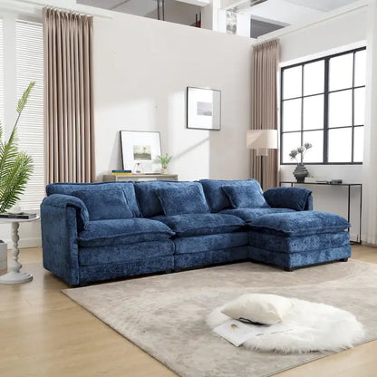 Modular L-Shaped Sectional Sofa, Chenille Fabric 3-Seater Sofa Couch with Chaise and Detachable Armrests for Living Room