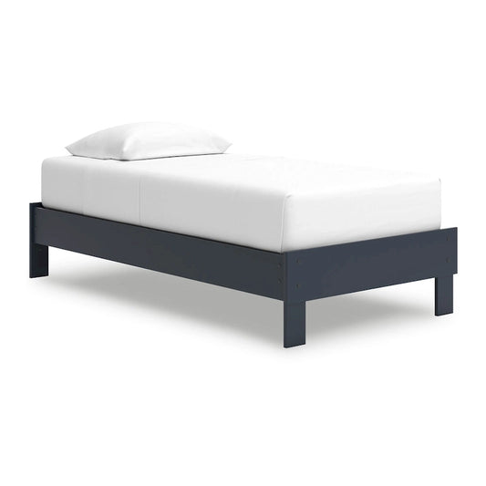 Cian Twin Size Platform Bed, Shaker Style Design, Navy Blue Wood Frame